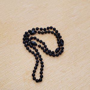 Vintage Black Onyx 8mm Beaded Woman Necklace, 26" long, Excellent Condition